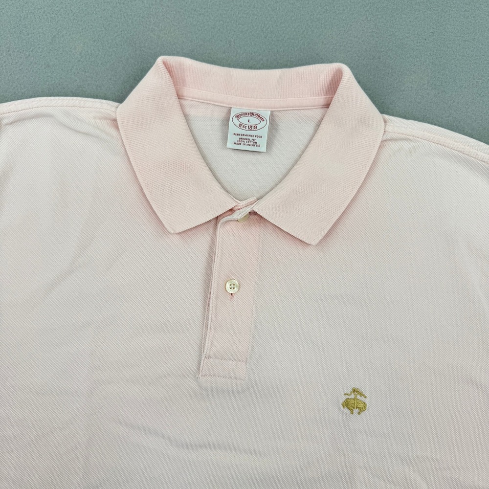 Brooks Brothers‎ Short Sleeve Performance Polo Shirt Men's L Pink Casual Preppy